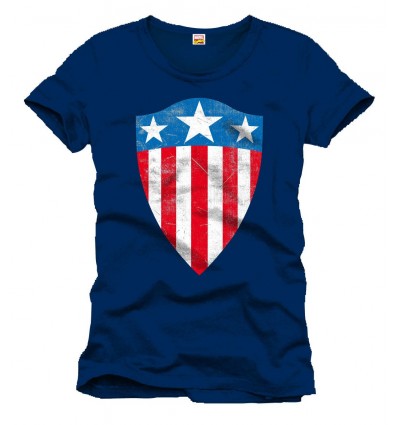Marvel - T-Shirt Marine Captain America - Logo Bouclier vieilli